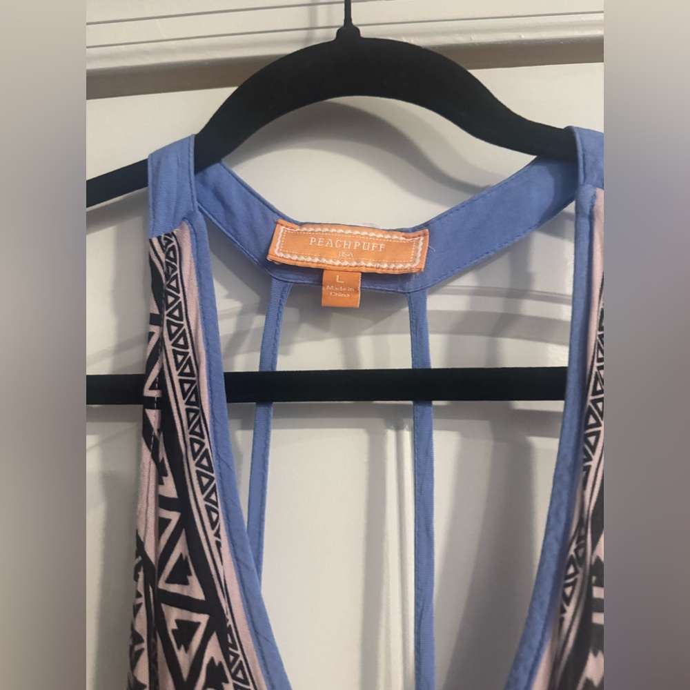 PEACH PUFF BLUE PATTERNED TANK DRESS SIZE LARGE - Picture 4 of 6